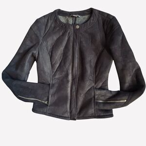 A/X Armani Exchange Black Faux Suede Sherpa Lined Zip Front Moto Jacket Size S